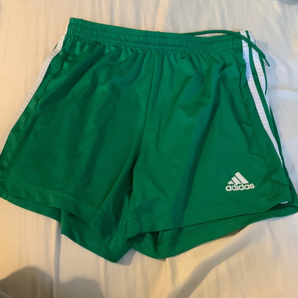 adidas red and green athletic dri fit shorts